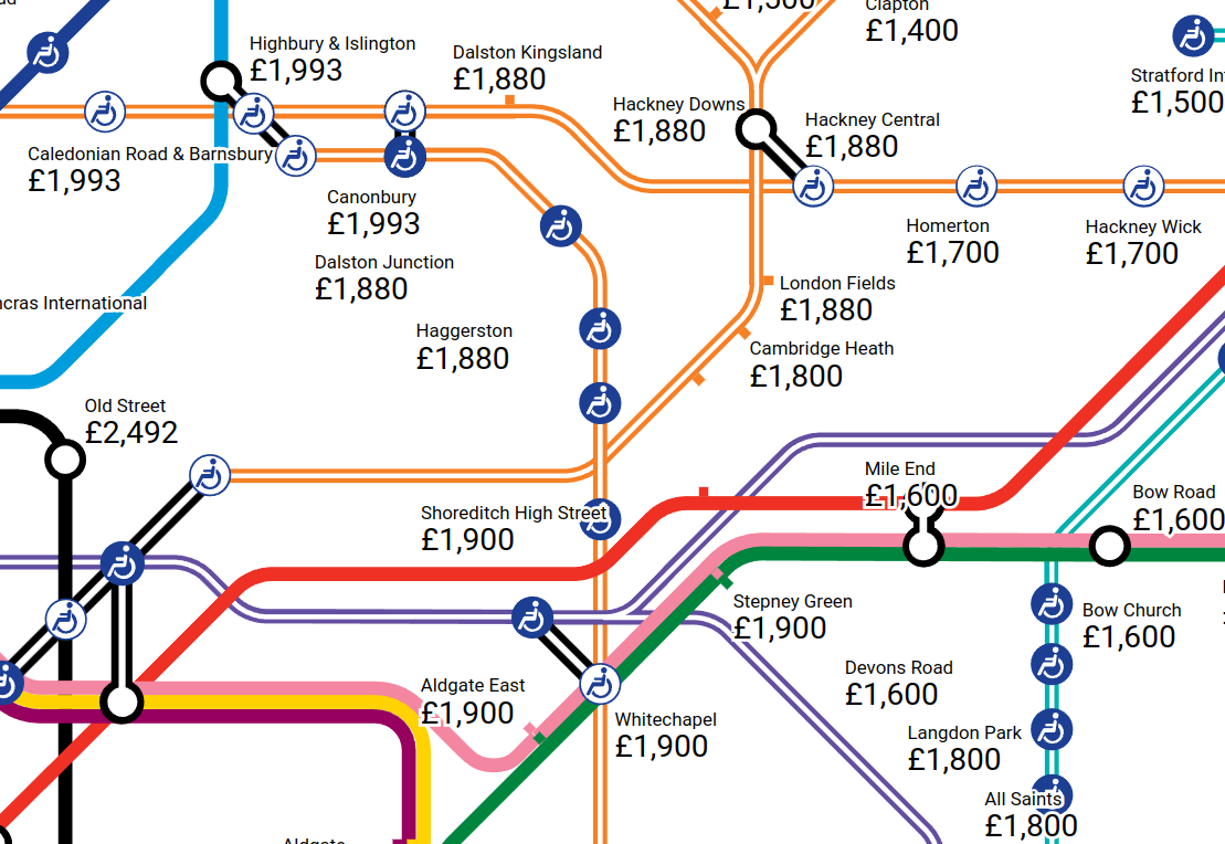 A Tube map of London rents